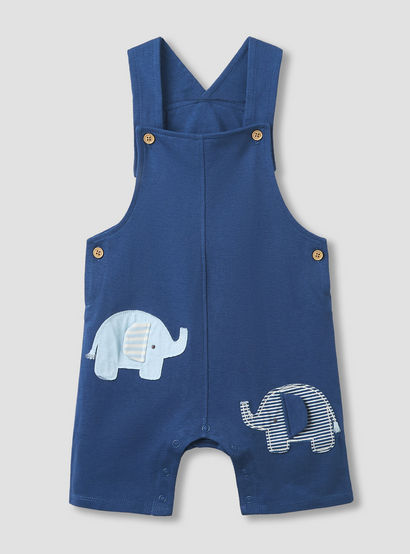 Juniors Crew Neck Short Sleeve T-shirt and Dungaree Set with Elephant Applique Detail-baby-boys-clothing-setsandcoords-image-4
