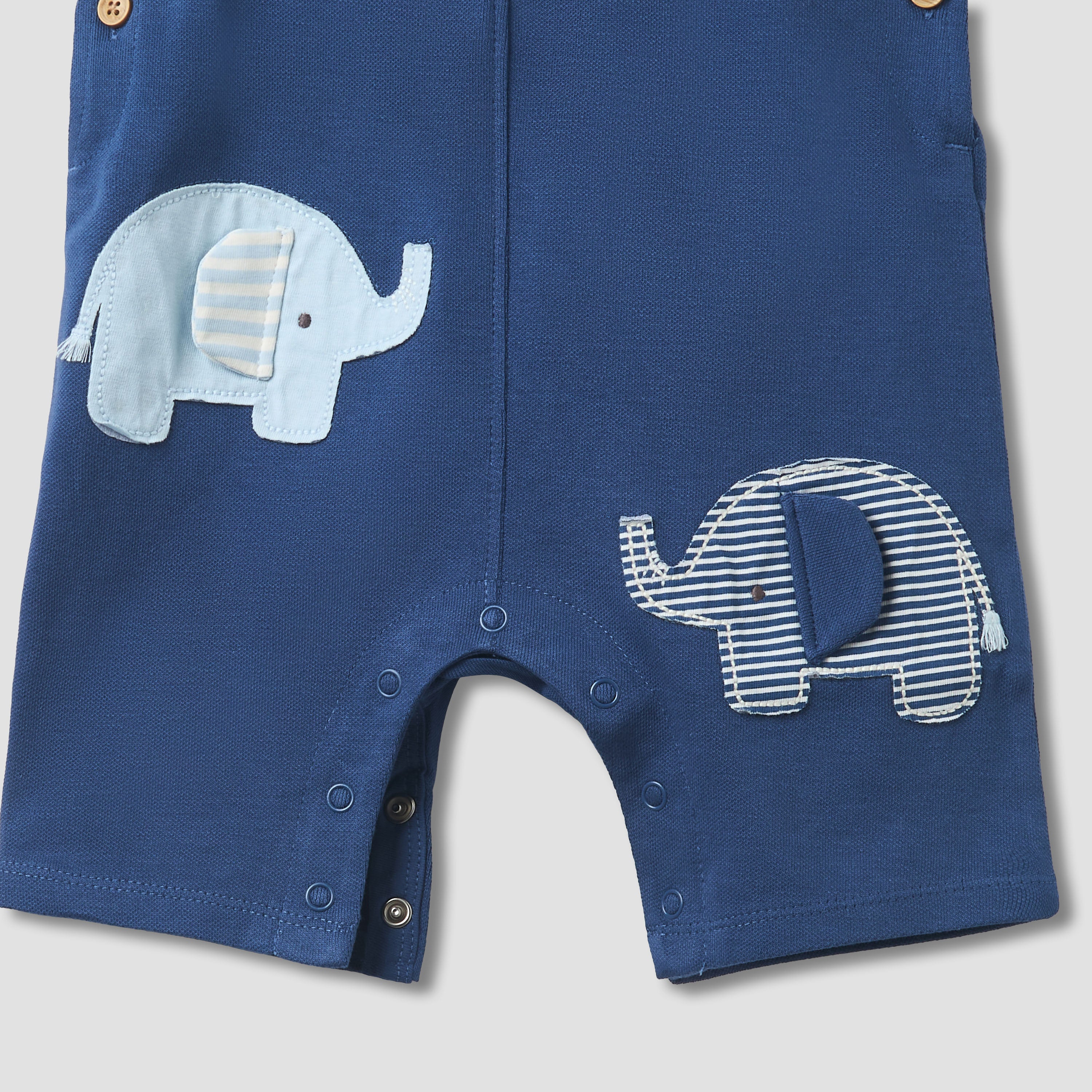Juniors Crew Neck Short Sleeve T-shirt and Dungaree Set with Elephant Applique Detail