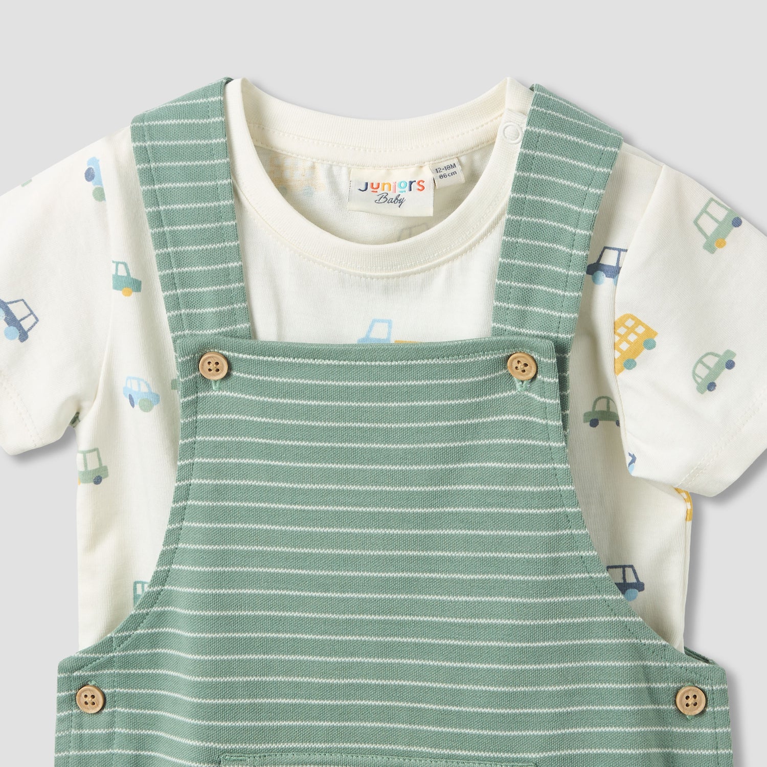 Juniors Crew Neck Short Sleeve T-shirt and Dungaree Set with Stripes