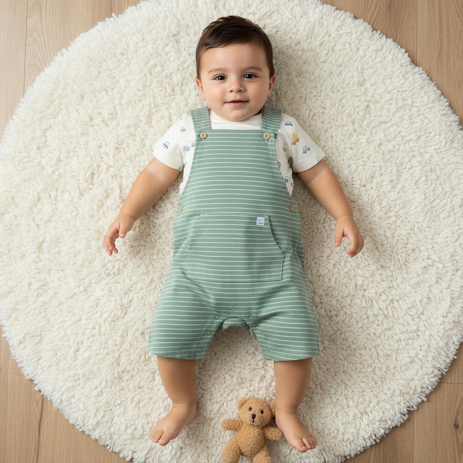Juniors Crew Neck Short Sleeve T-shirt and Dungaree Set with Stripes