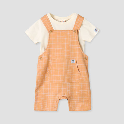 Juniors Crew Neck Short Sleeves T-shirt and Dungaree Set with Checks Detail - Multicolour / 12-18 mths