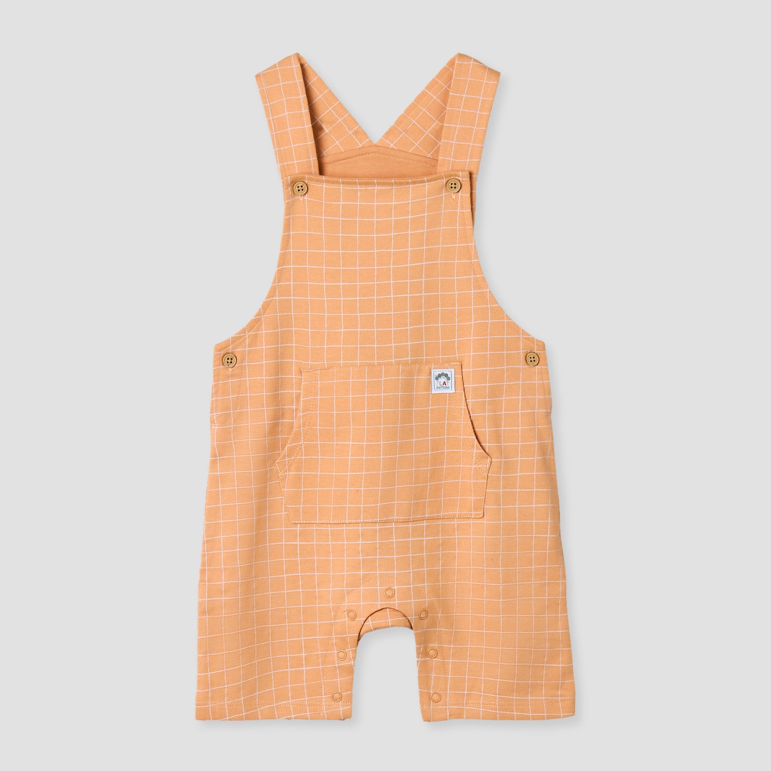 Juniors Crew Neck Short Sleeves T-shirt and Dungaree Set with Checks Detail