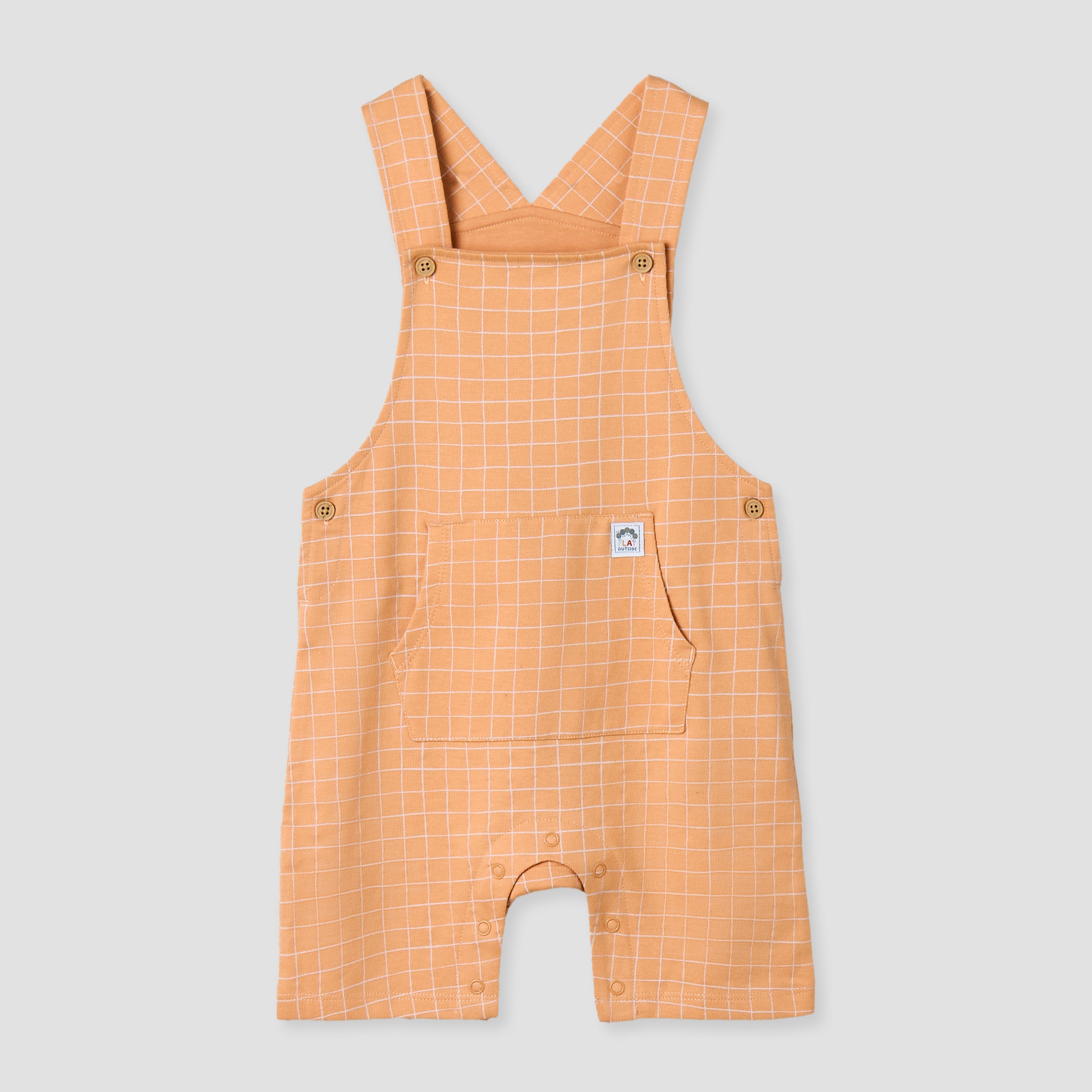 Juniors Crew Neck Short Sleeves T-shirt and Dungaree Set with Checks Detail