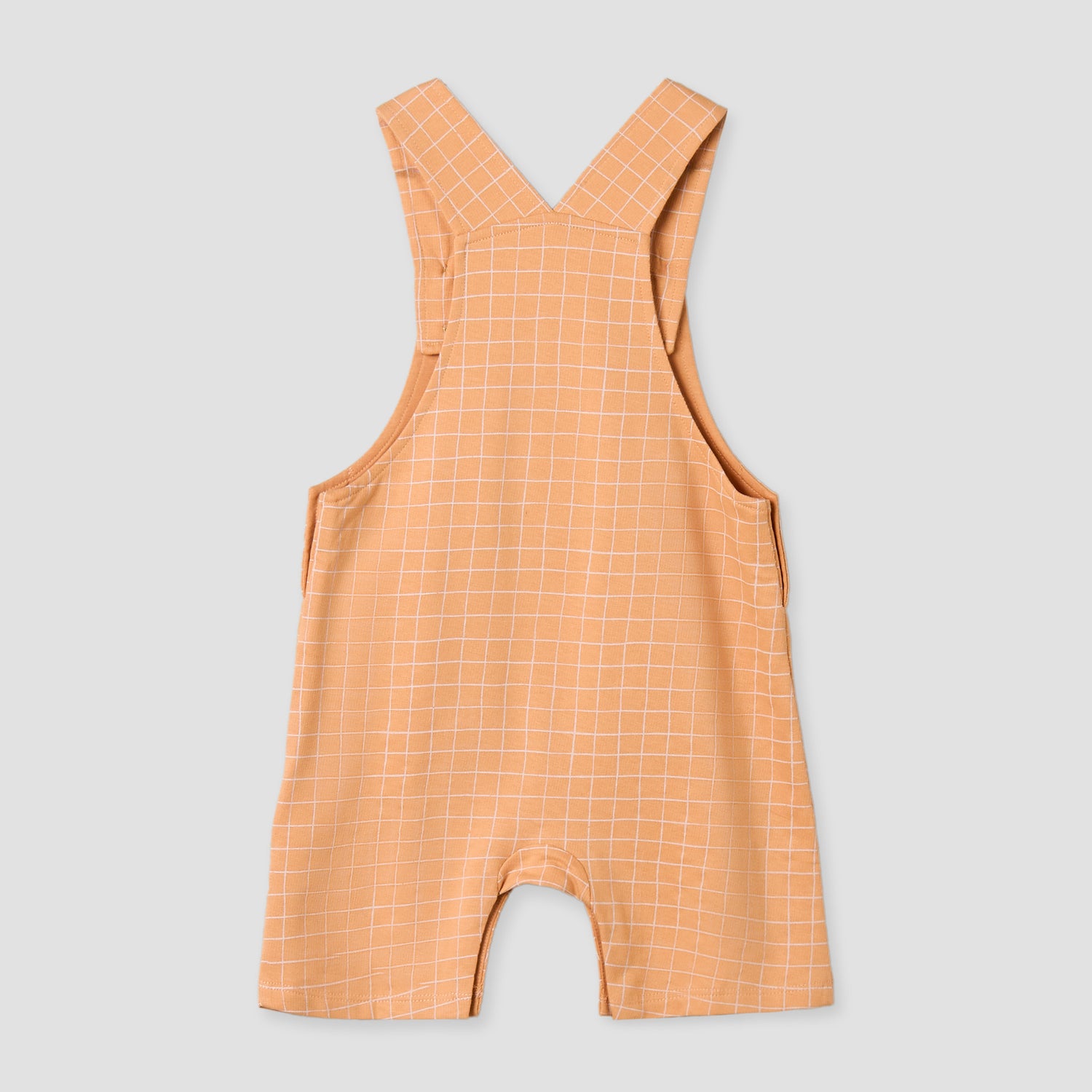 Juniors Crew Neck Short Sleeves T-shirt and Dungaree Set with Checks Detail