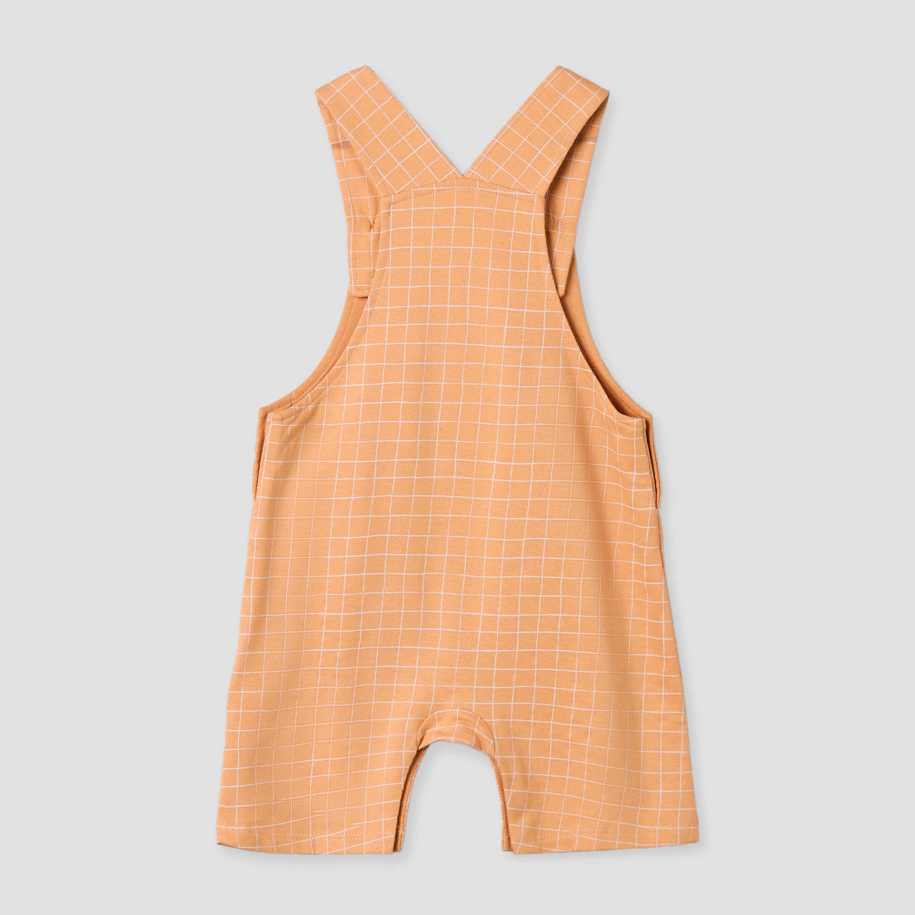 Juniors Crew Neck Short Sleeves T-shirt and Dungaree Set with Checks Detail