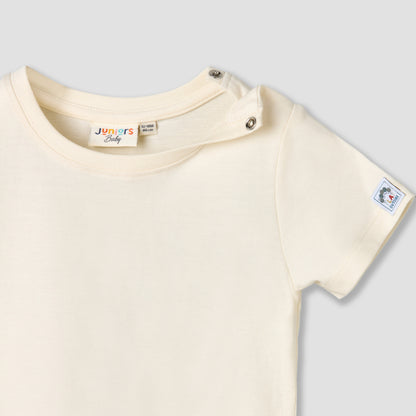 Juniors Crew Neck Short Sleeves T-shirt and Dungaree Set with Checks Detail