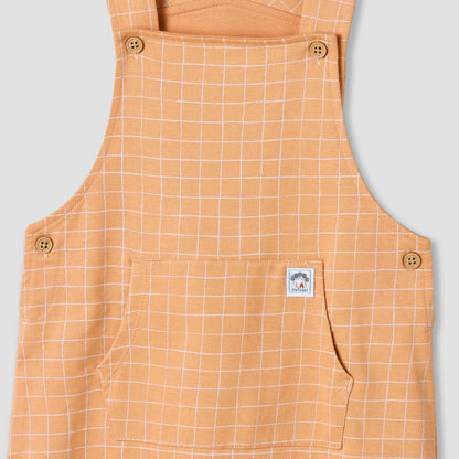 Juniors Crew Neck Short Sleeves T-shirt and Dungaree Set with Checks Detail