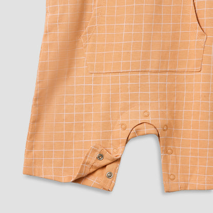 Juniors Crew Neck Short Sleeves T-shirt and Dungaree Set with Checks Detail