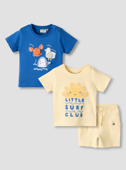 Set of 3 Juniors Crew Neck Short Sleeves T-shirt and Shorts Set with Print-baby-boys-clothing-setsandcoords-image-1