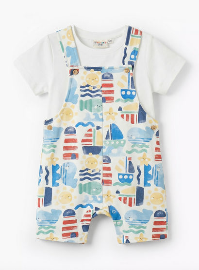 Juniors Crew Neck Short Sleeves T-shirt and Dungaree Set with Marine Print-baby-boys-clothing-setsandcoords-image-1