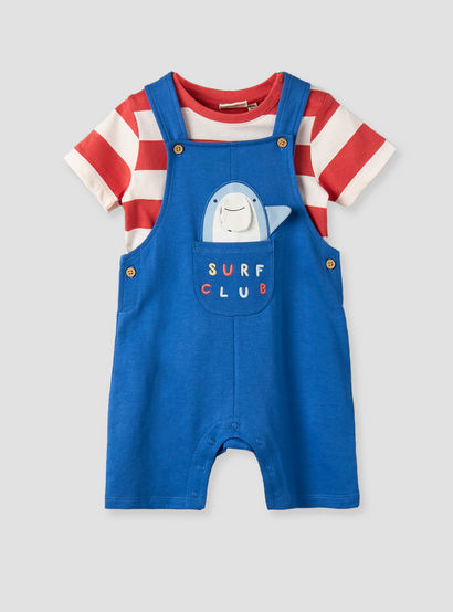 Juniors Crew Neck Short Sleeve T-shirt and Dungaree Set with Snap Button Closure-baby-boys-clothing-setsandcoords-image-2