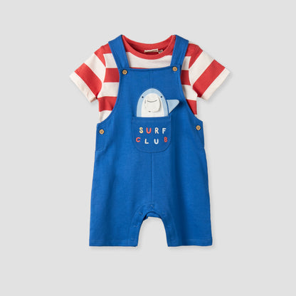 Juniors Crew Neck Short Sleeve T-shirt and Dungaree Set with Snap Button Closure