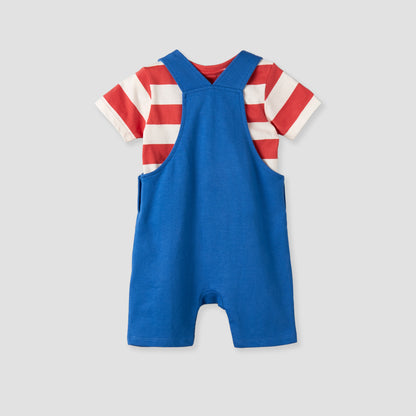 Juniors Crew Neck Short Sleeve T-shirt and Dungaree Set with Snap Button Closure