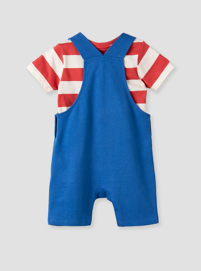 Juniors Crew Neck Short Sleeve T-shirt and Dungaree Set with Snap Button Closure-baby-boys-clothing-setsandcoords-image-3