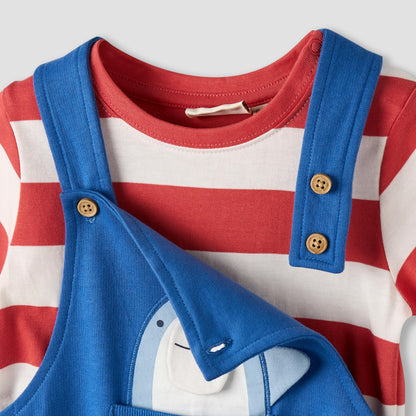 Juniors Crew Neck Short Sleeve T-shirt and Dungaree Set with Snap Button Closure