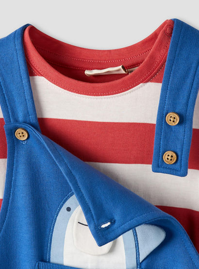 Juniors Crew Neck Short Sleeve T-shirt and Dungaree Set with Snap Button Closure-baby-boys-clothing-setsandcoords-image-7