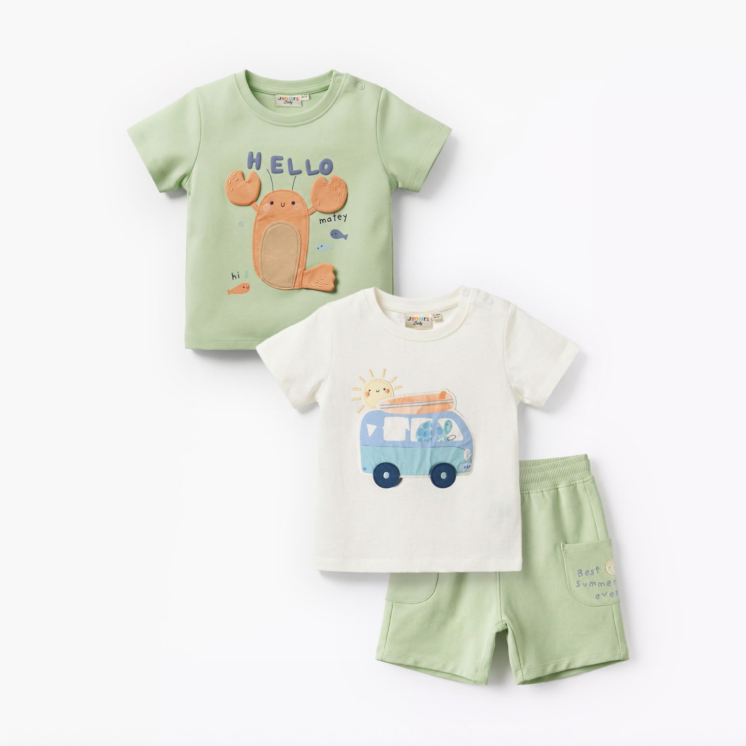 Set of 3 Juniors Crew Neck Short Sleeves T-shirt and Shorts Set with Applique Accent - Multicolour / 24-36 mths