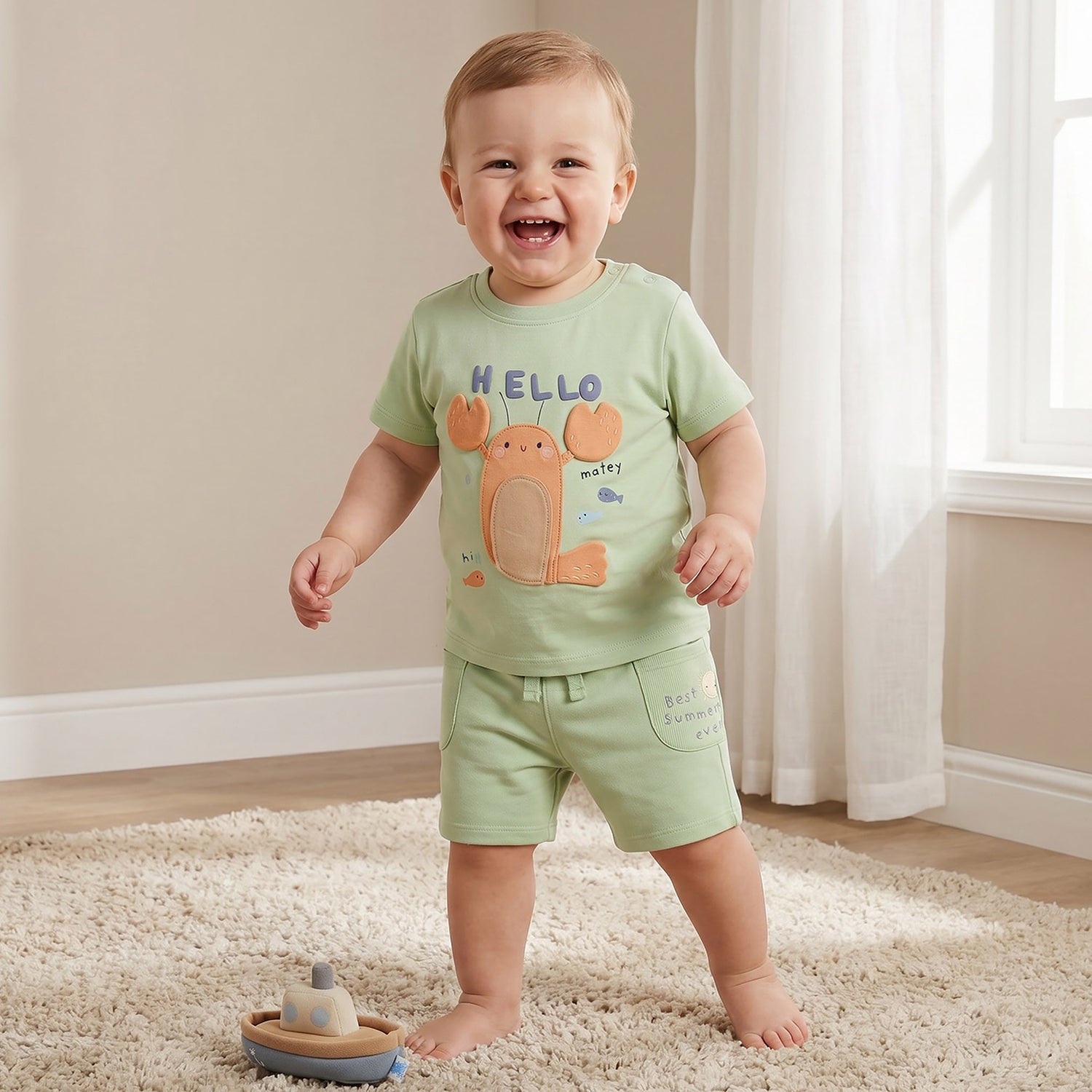 Set of 3 Juniors Crew Neck Short Sleeves T-shirt and Shorts Set with Applique Accent
