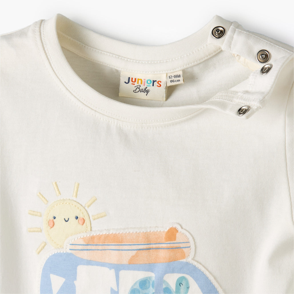 Set of 3 Juniors Crew Neck Short Sleeves T-shirt and Shorts Set with Applique Accent