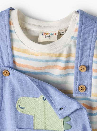 Juniors Crew Neck Short Sleeves T-shirt and Dungaree set with Dinosaur Applique-baby-boys-clothing-setsandcoords-image-6