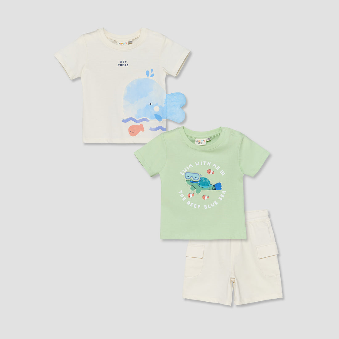 Set of 3 Juniors Crew Neck Short Sleeves T-shirt and Shorts Set with Applique Detail - Multicolour / 12-18 mths