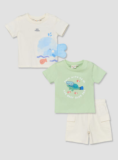 Set of 3 Juniors Crew Neck Short Sleeves T-shirt and Shorts Set with Applique Detail-baby-boys-clothing-setsandcoords-image-1