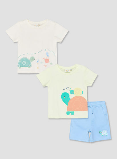 Set of 3 Juniors Crew Neck Short Sleeves T-shirt and Shorts Set with Applique Detail-baby-boys-clothing-setsandcoords-image-1