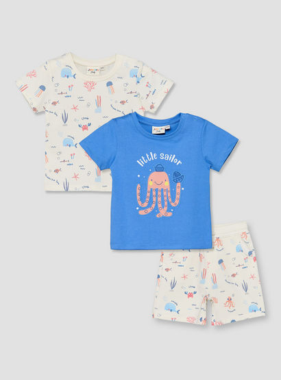 Set of 3 Juniors Crew Neck Short Sleeves T-shirt and Shorts Set with Underwater Print-baby-boys-clothing-setsandcoords-image-1