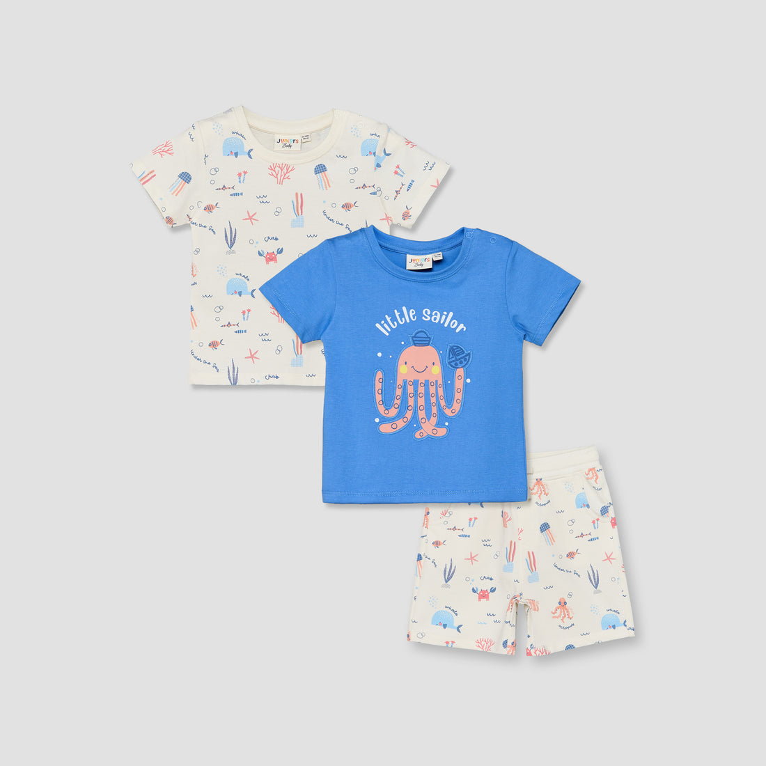 Set of 3 Juniors Crew Neck Short Sleeves T-shirt and Shorts Set with Underwater Print - Multicolour / 18-24 mths