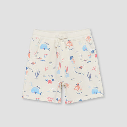 Set of 3 Juniors Crew Neck Short Sleeves T-shirt and Shorts Set with Underwater Print