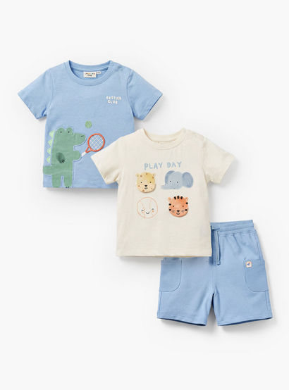 Set of 3 Juniors Crew Neck Short Sleeves T-shirt and Shorts Set with Print-baby-boys-clothing-setsandcoords-image-1