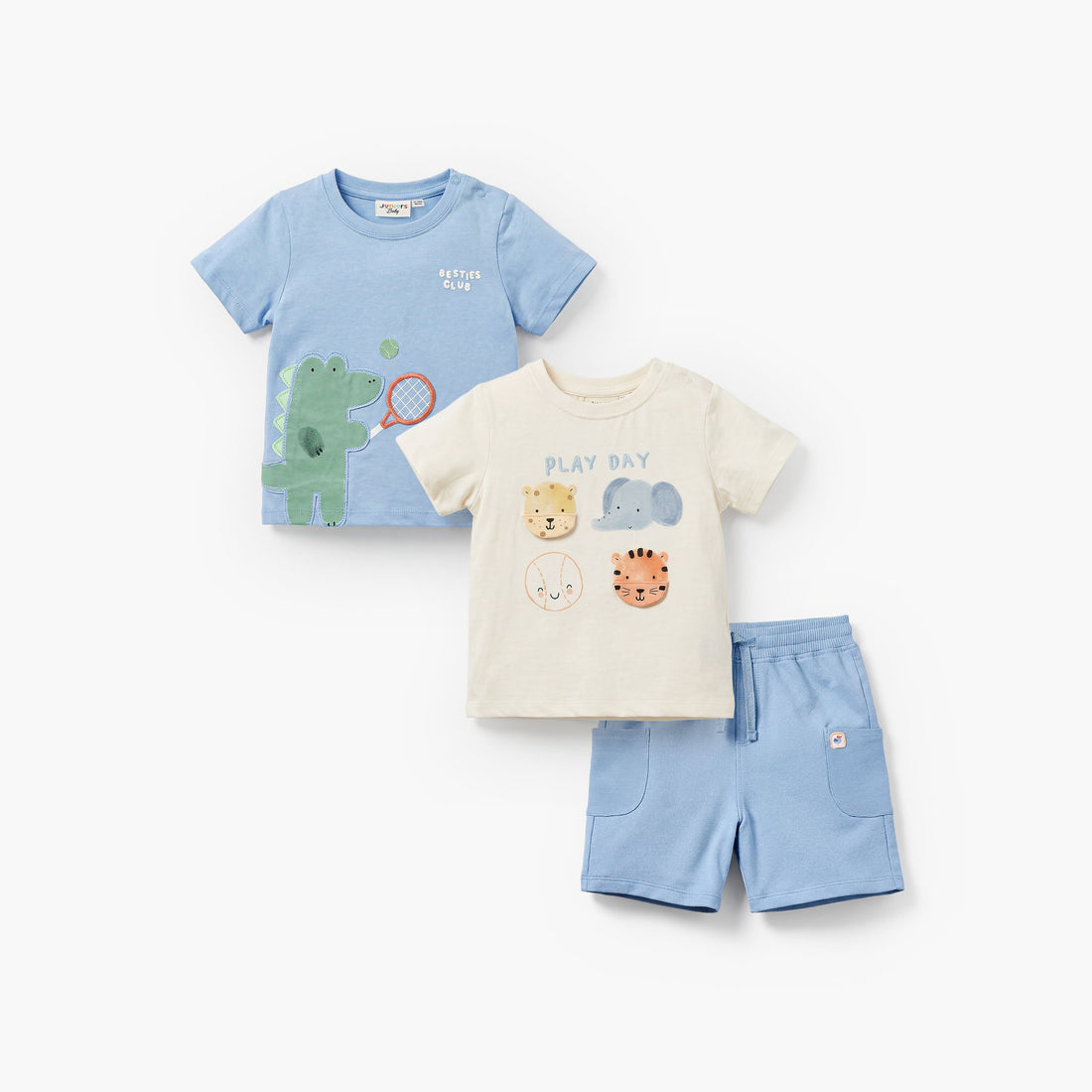 Set of 3 Juniors Crew Neck Short Sleeves T-shirt and Shorts Set with Print - Multicolour / 12-18 mths