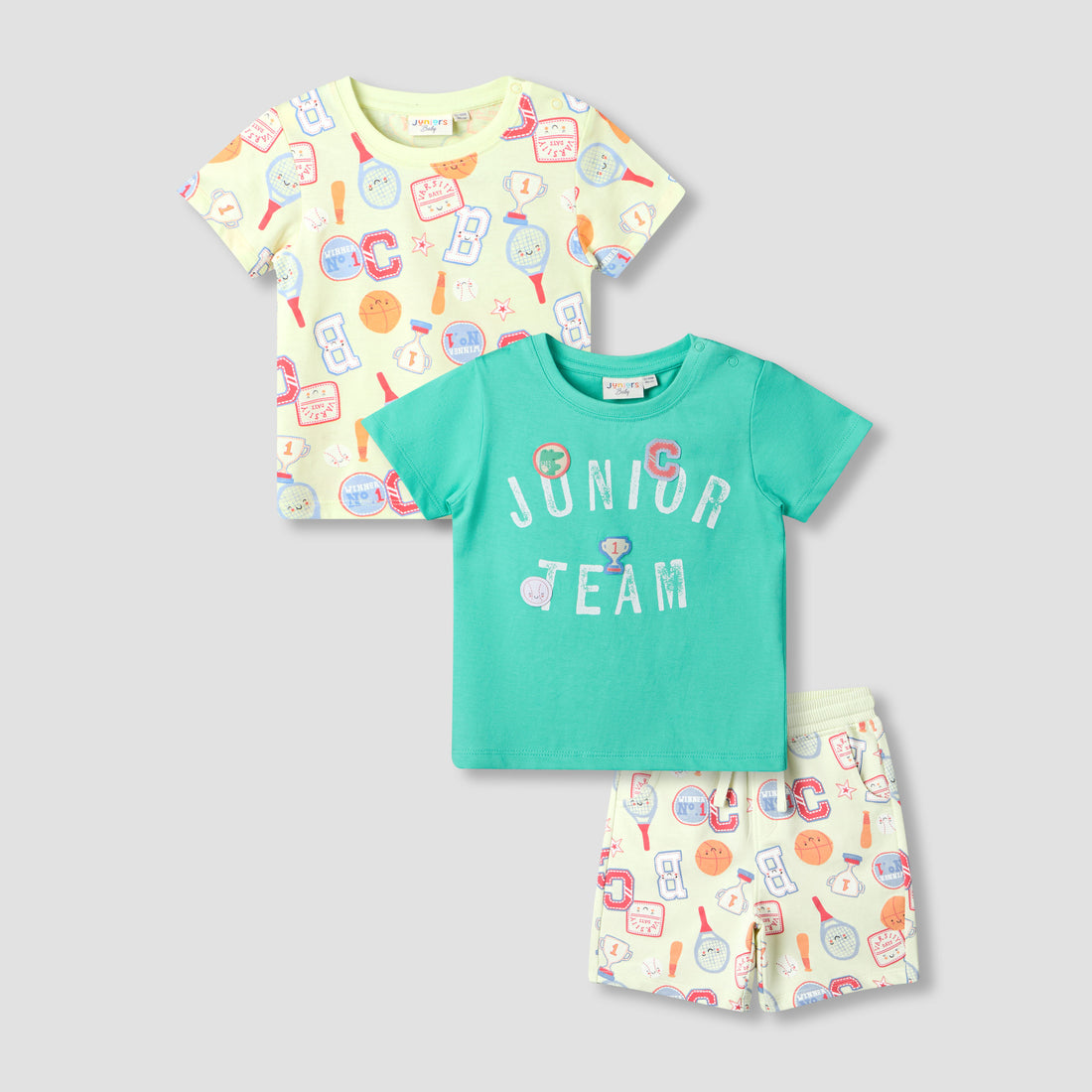 Set of 3 Juniors Round Neck Short Sleeve T-shirt and Shorts Set with Print - Multicolour / 12-18 mths