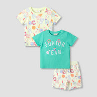 Set of 3 Juniors Round Neck Short Sleeve T-shirt and Shorts Set with Print-undefined-image-1