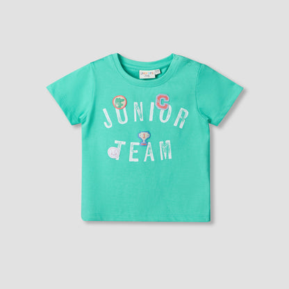 Set of 3 Juniors Round Neck Short Sleeve T-shirt and Shorts Set with Print
