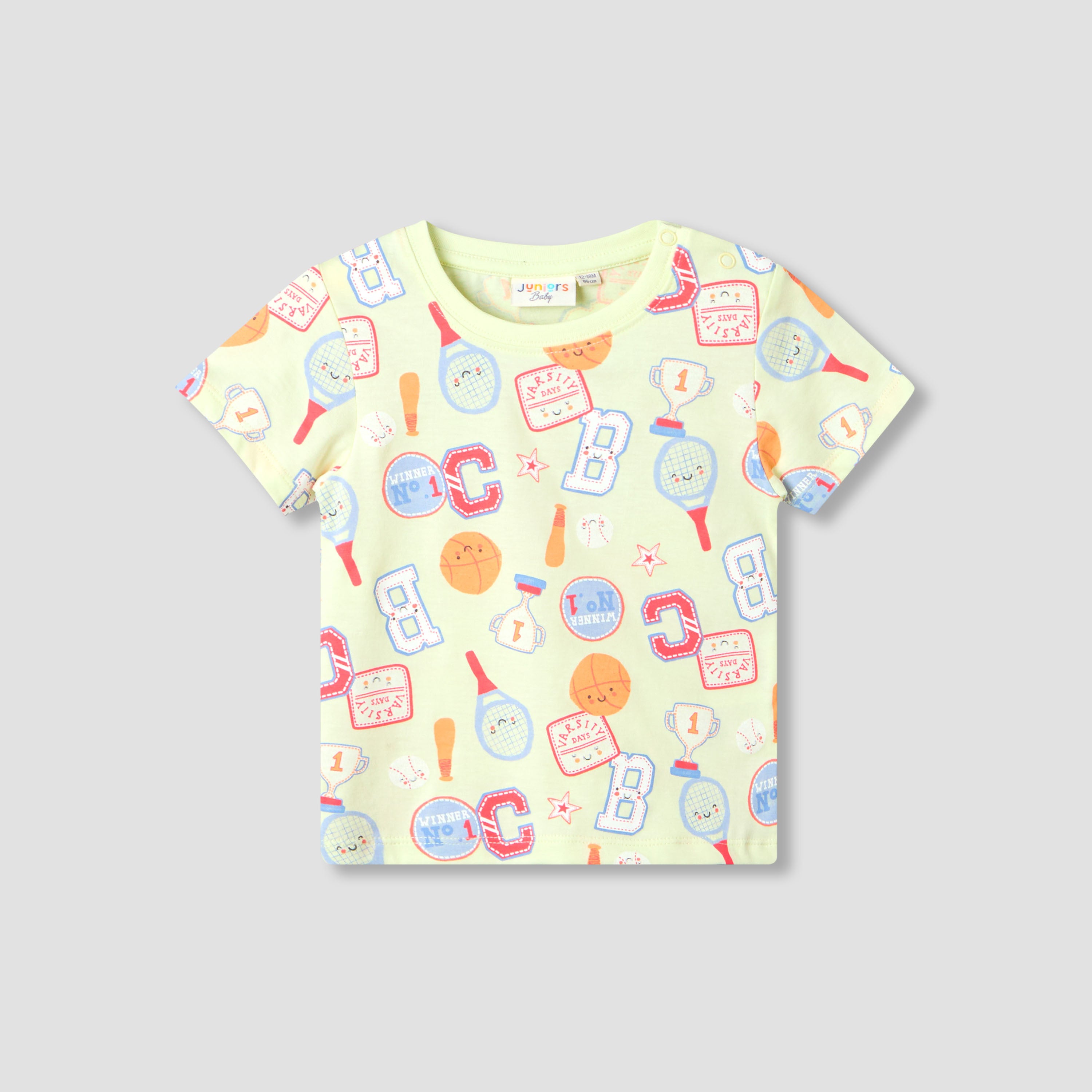 Set of 3 Juniors Round Neck Short Sleeve T-shirt and Shorts Set with Print