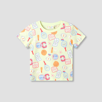 Set of 3 Juniors Round Neck Short Sleeve T-shirt and Shorts Set with Print