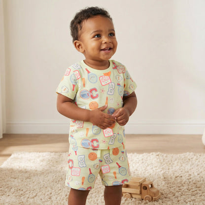 Set of 3 Juniors Round Neck Short Sleeve T-shirt and Shorts Set with Print