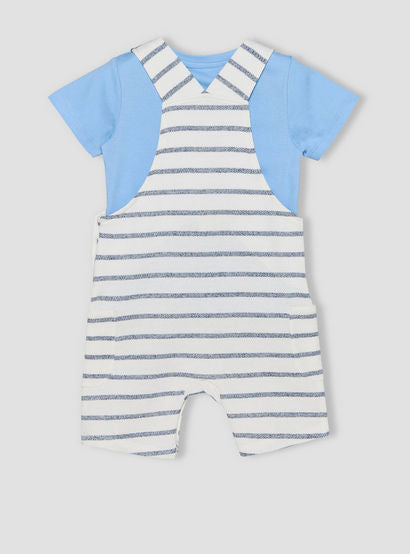 Juniors Crew Neck Short Sleeves T-shirt and Dungaree Set with Elephant Applique-baby-boys-clothing-setsandcoords-image-3