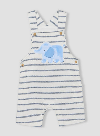 Juniors Crew Neck Short Sleeves T-shirt and Dungaree Set with Elephant Applique-baby-boys-clothing-setsandcoords-image-5