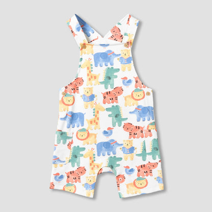 Juniors Crew Neck Short Sleeves T-shirt and Dungaree Set with Safari Print