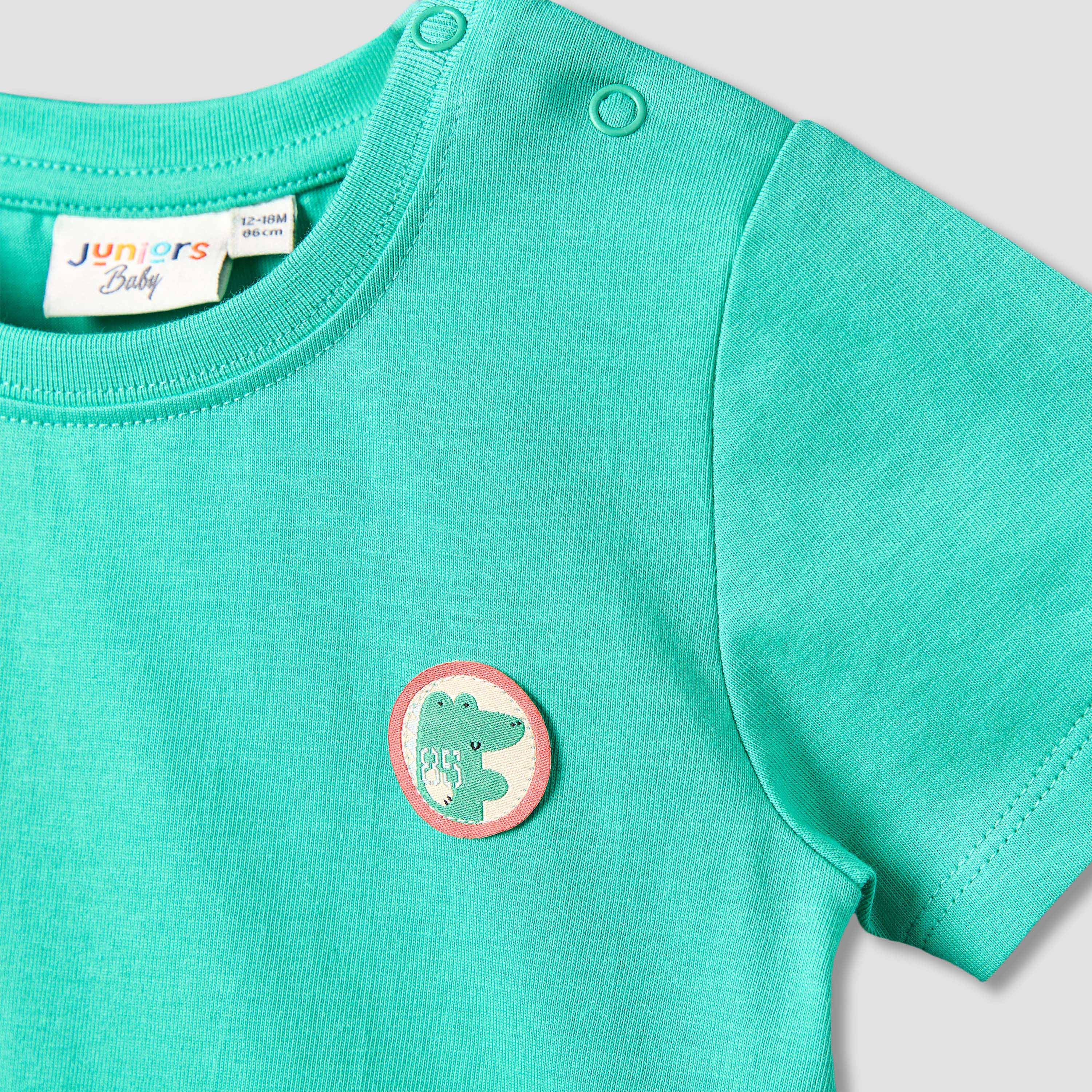 Juniors Crew Neck Short Sleeves T-shirt and Dungaree Set with Safari Print