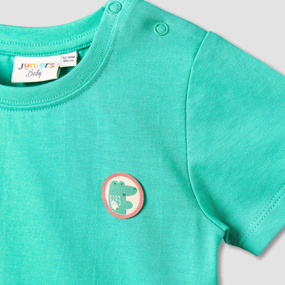 Juniors Crew Neck Short Sleeves T-shirt and Dungaree Set with Safari Print
