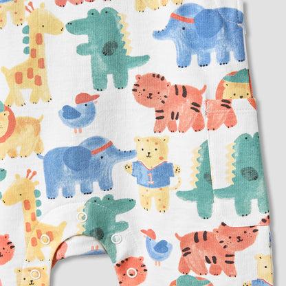 Juniors Crew Neck Short Sleeves T-shirt and Dungaree Set with Safari Print