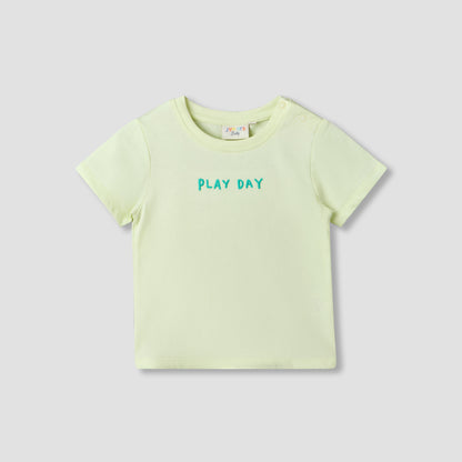 Juniors Round Neck Short Sleeve T-shirt and Dungaree Set with Alligator Applique