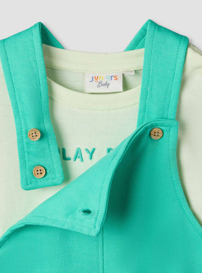 Juniors Round Neck Short Sleeve T-shirt and Dungaree Set with Alligator Applique-baby-boys-clothing-setsandcoords-image-5