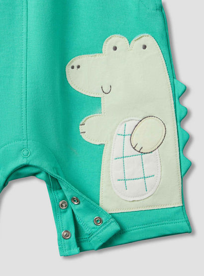 Juniors Round Neck Short Sleeve T-shirt and Dungaree Set with Alligator Applique-baby-boys-clothing-setsandcoords-image-6