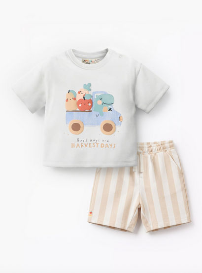 Juniors Crew Neck Short Sleeves T-shirt and Shorts Set with Print-baby-boys-clothing-setsandcoords-image-2