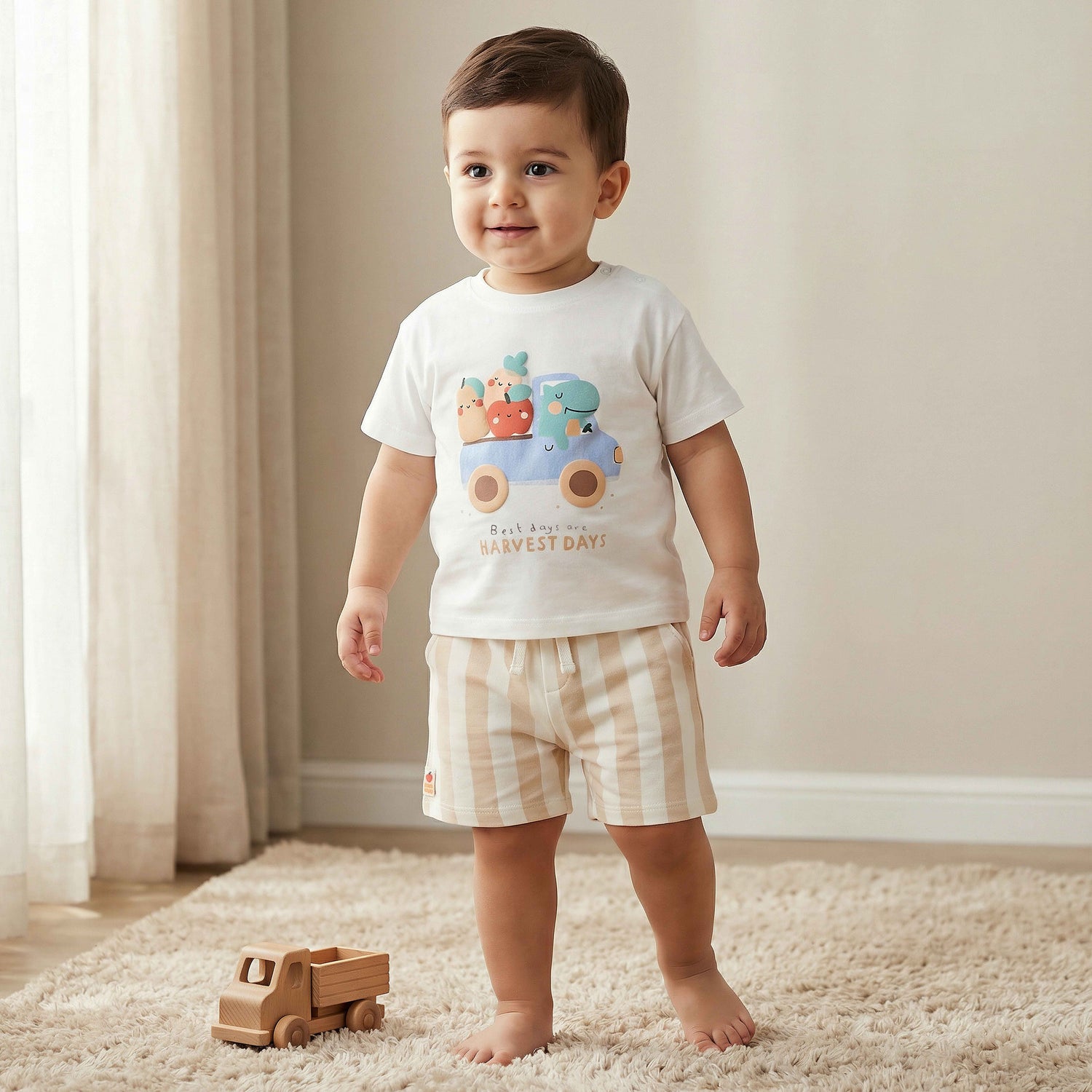 Juniors Crew Neck Short Sleeves T-shirt and Shorts Set with Print - Multicolour / 18-24 mths
