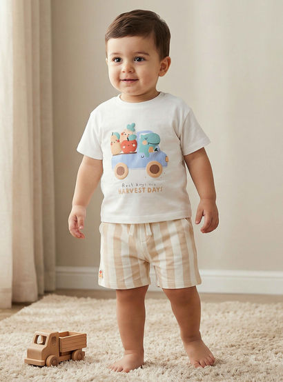 Juniors Crew Neck Short Sleeves T-shirt and Shorts Set with Print-baby-boys-clothing-setsandcoords-image-1